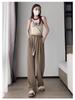 Plus Size Coffee Ice Silk Suit Pants - Women's Summer Elastic Waist Chiffon Wide Leg Petite Pants