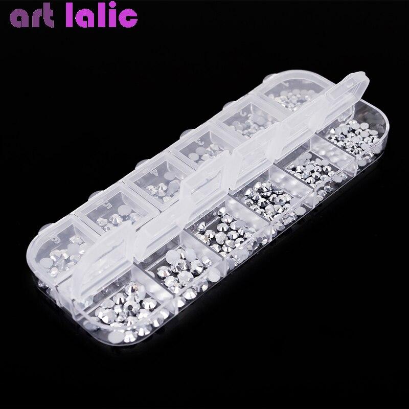 1 Scatola Misure Multiple Strass Neri Piatti per Unghie Cristalli di Vetro Gemme Decorazione Nail Art Accessori Manicure