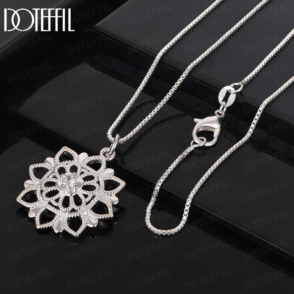 925 Sterling Silver AAA Zircon Flower Pendant Necklace Fashion Jewelry