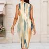 Women Plus Size Round Neck Sleeveless Printed Bodycon Midi Dress