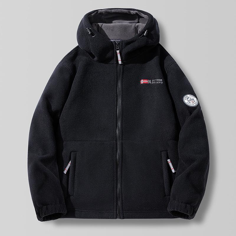 Unisex Sherpa Fleece Hooded Jacket: Warm, Thick, Casual Fashion for Autumn & Winter.