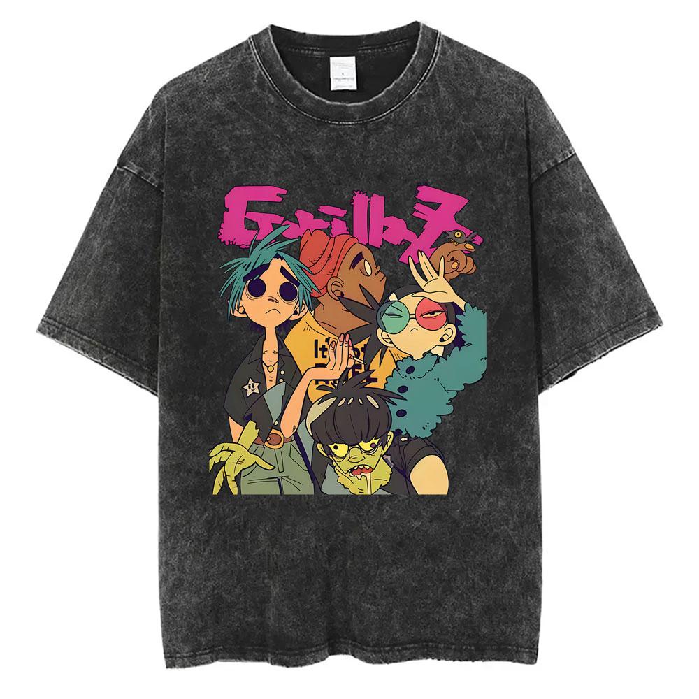 Washed Vintage Rock Band Gorillaz The Now Now Album Graphic Tshirts Men Women Clothing Hip Hop Punk Oversized Crewneck T Shirts