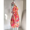 Summer Hollow Strap V-neck Temperament Hanging Neck Printed Halter Dress for Women