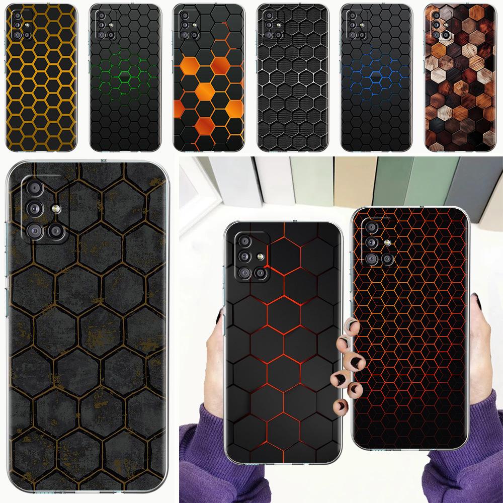Phone Case For Samsung A15 A13 A35 A55 A51 A71 A41 A31 A21S A05 A17 A23 A25 A33 A53 A73 5G A07 4G Clear Cover Honeycomb Pattern