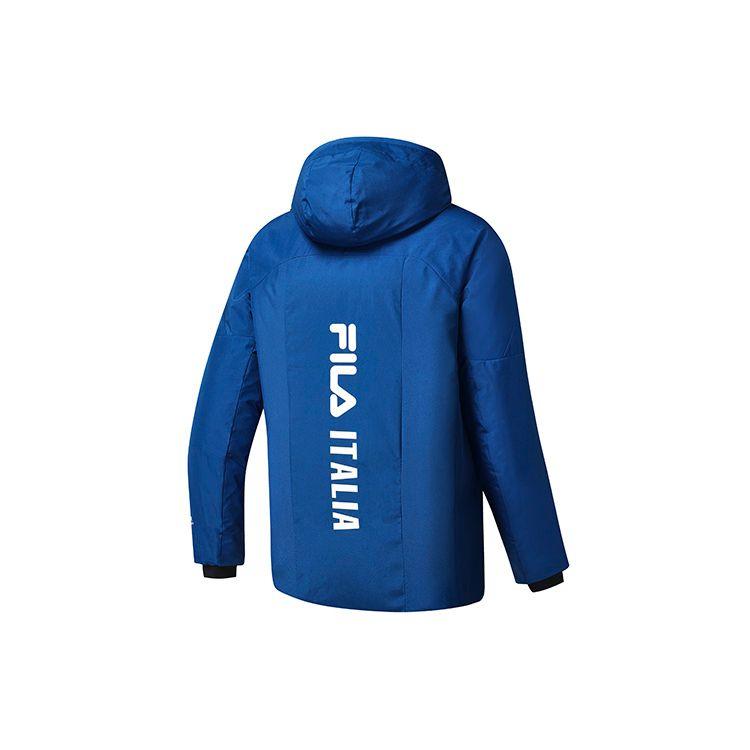 Fila Athletics Series Letter Print Goose Down Hooded Windproof Warm Sports Down Jacket Men Jacket Porcelain-Blue A11M246909F-BU