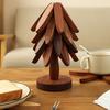 Yousheng Christmas Tree Trivet Set Wooden Coasters with Stand Heat-Resistant Pot Holders Festive Table Protector for Hot Dishes