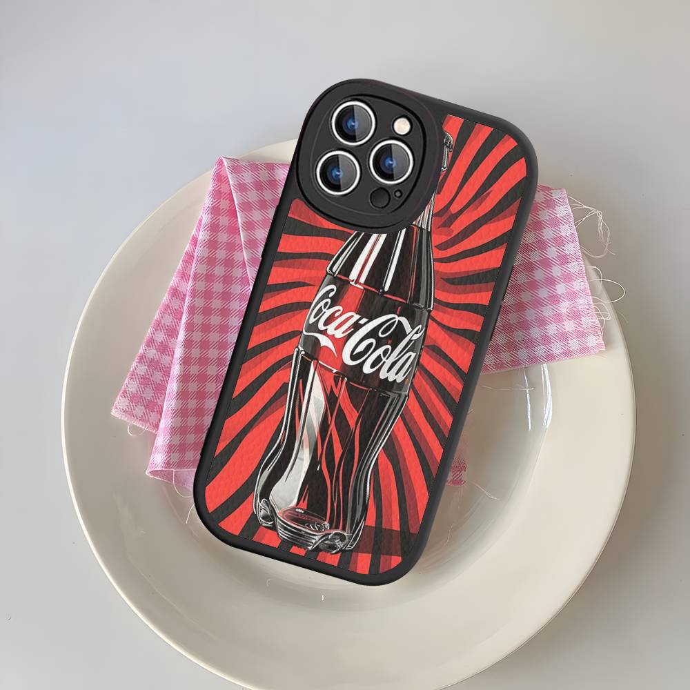 C-CocaS-Fashion Cola Leather Phone Case For IPhone 16 14 15 Pro Plus 13 12 11 Pro Max Silicone Cover