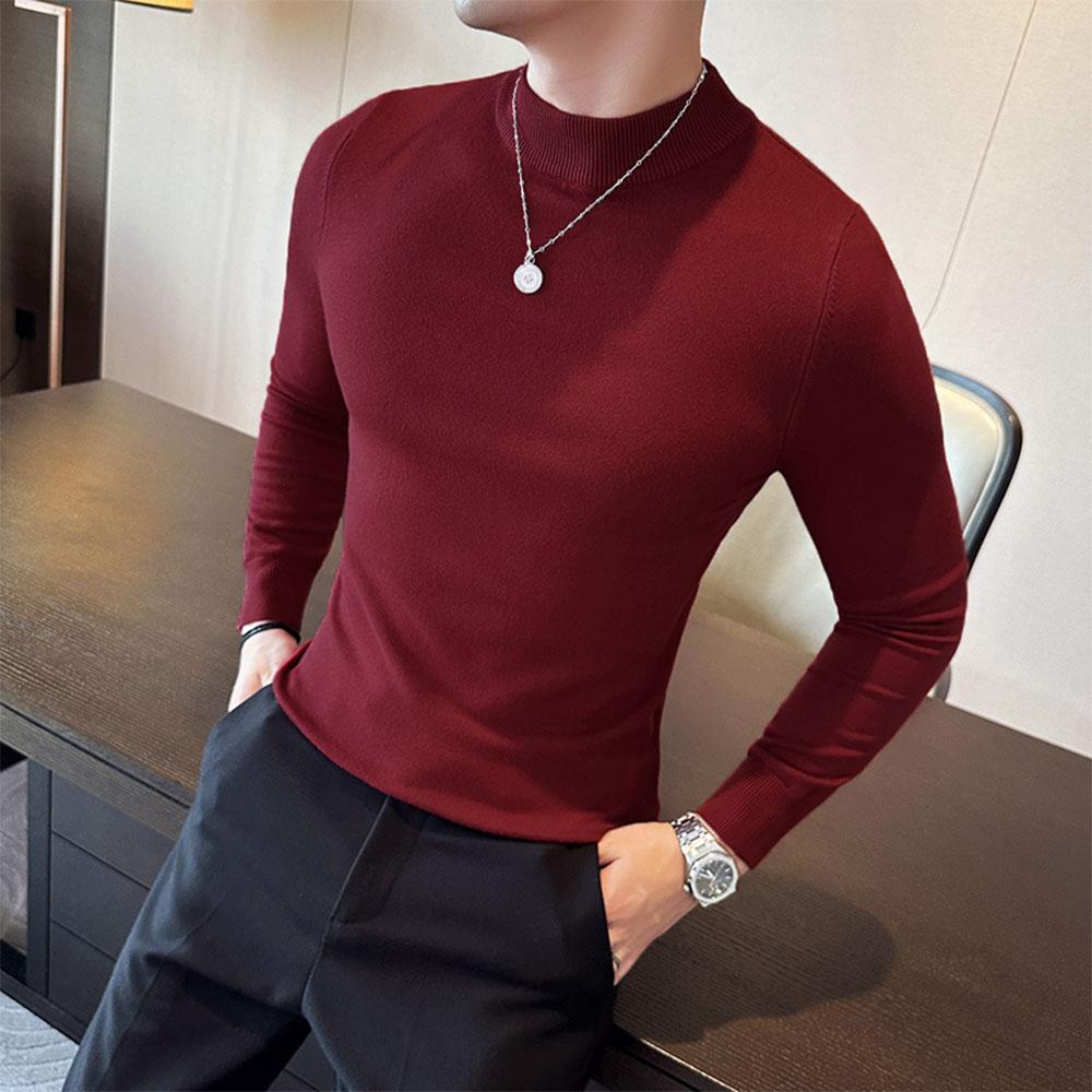 Men's Pullovers Solid Color Half Turtleneck Casual Sweater Autumn Winter Fleece Warm Sweaters Male Men Clothing