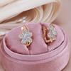 Kinel Rose Gold Color Flower Shape Stud Earrings For Women Silver Plated Zircon Wedding Earring