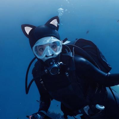 Diving Cap Neoprene Scuba Dive Hood Surf Thermal Wetsuit Swim Hat with Cat Adjustable Chin Strap