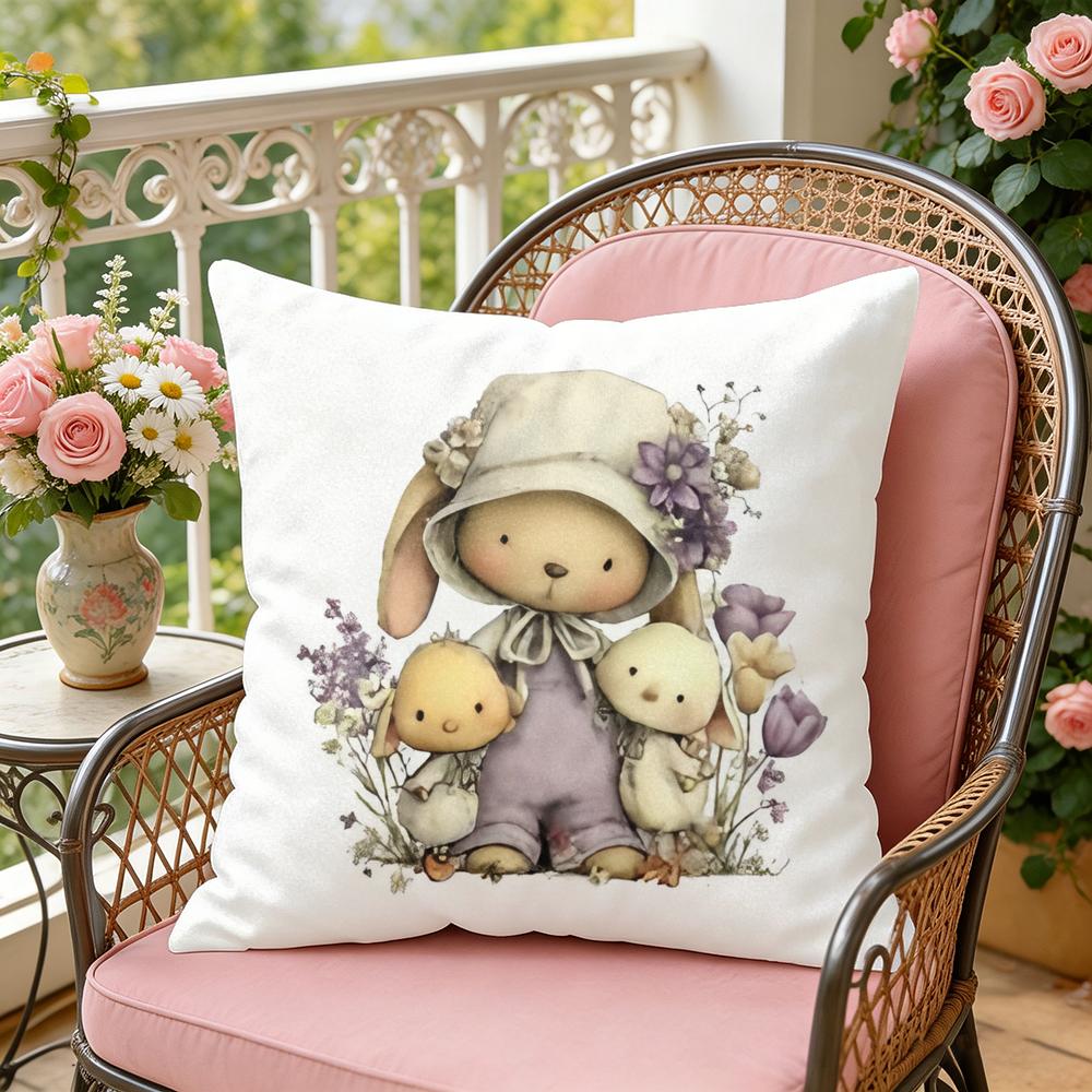 Baby Bunny Easter Cushion Cover Soft Plush Throw Pillow Cover DoubleSided Decorative Cushion Case Sofa Bedroom Home Decor