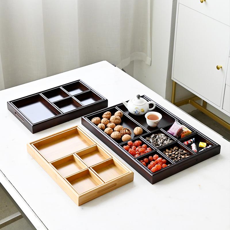 Bamboo and Wood Tea Snack Tray - 9-Grid Walnut Design for Living Room Pastries and Snacks