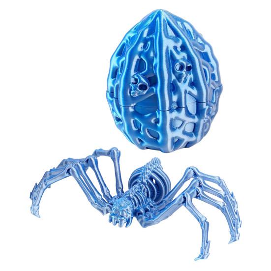 Classroom Prizes for Kids 3D Printed Articulated Skeleton Spider with Hollow Egg, Movable Joint Halloween Party Favors Figurine, Creepy Decor