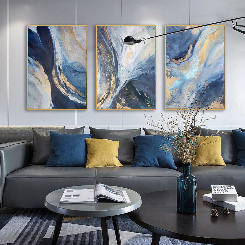 Moderne Poster Abstrakte Marmor Textur Leinwand Druck Malerei Blaue Tinte Poster Und Drucke Nordic Wand Bilder Wohnzimmer Dekor