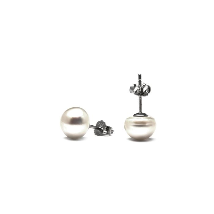 Luxenter Boucles d'oreilles en argent 925 avec perle blanche finition en rhodiée - Essential