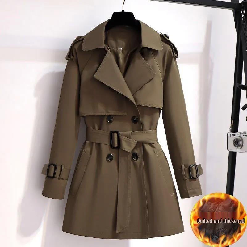 Women's Mid-Length Korean Style Trench Coat - Chic British Design
