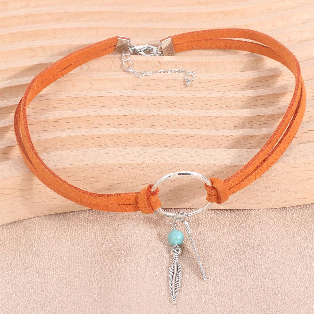 European and American retro jewelry, geometric circle Korean velvet necklace, leaf turquoise choker double necklace