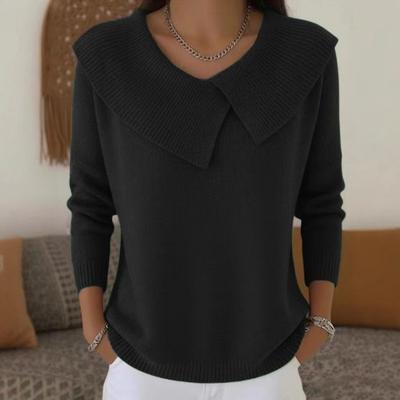Fall Winter Asymmetrical Collar Knit Sweater Long Sleeve Casual Pullover Top