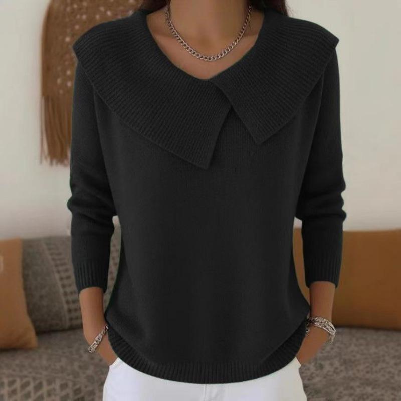 Fall Winter Asymmetrical Collar Knit Sweater Long Sleeve Casual Pullover Top