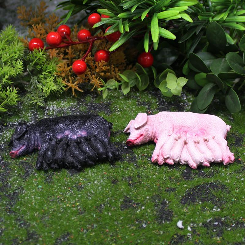 Landscape Micro Resin Pig And Piglet Ornament Farm Scene Decoration Home For