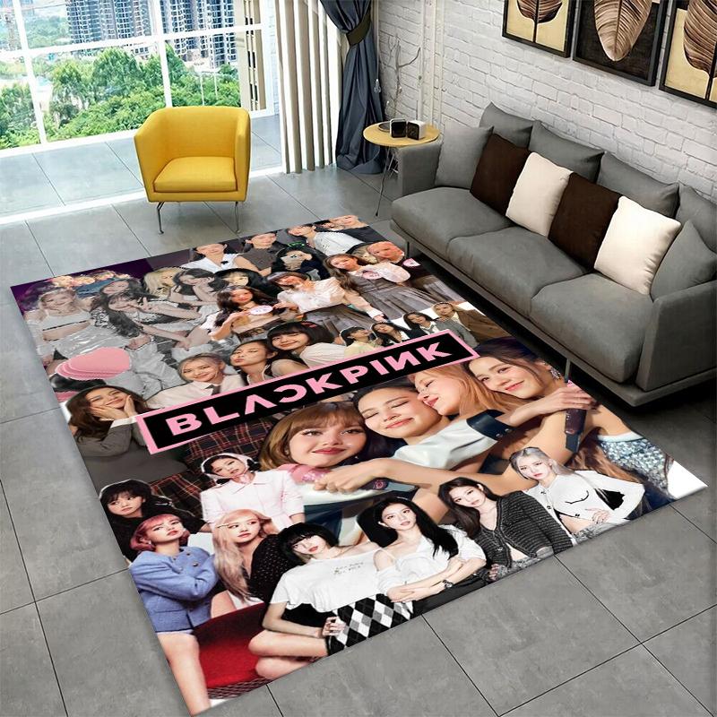 Fashion B-Black P-Pink Kpop Star Carpet Rug for Playroom Bedroom Living Room Sofa Home Decor,kid Area Rug Non-slip Floor Mat