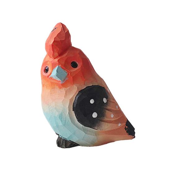 Hand-Carved Bird Sculpture Solid Wood Ornaments Miniature Desk Decor for Home Study Office Room Cute Gift for Bird Lovers