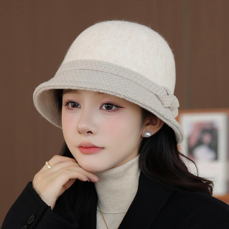 Wool Bucket Hat Women's Autumn and Winter Warm Elegant British Retro Basin Hat Fashion Winter Hat for Women, Ladies Winter Hats