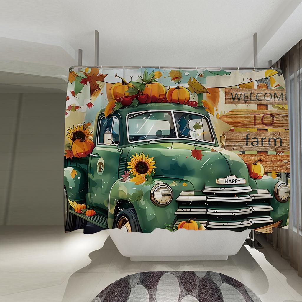 1pc Cartoon Car Print Waterproof Shower Bathe Partition Curtain Multi Size Privacy Protection with 12 Hooks Easy To Installation