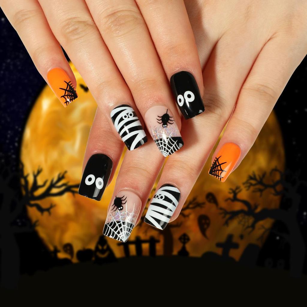 1 Box schwarze, dunkle, abnehmbare Ballerina-Kunstnägel, tragbare künstliche Nägel, Halloween-Nagelspitzen, Maniküre-Werkzeug, Aufdrücknägel