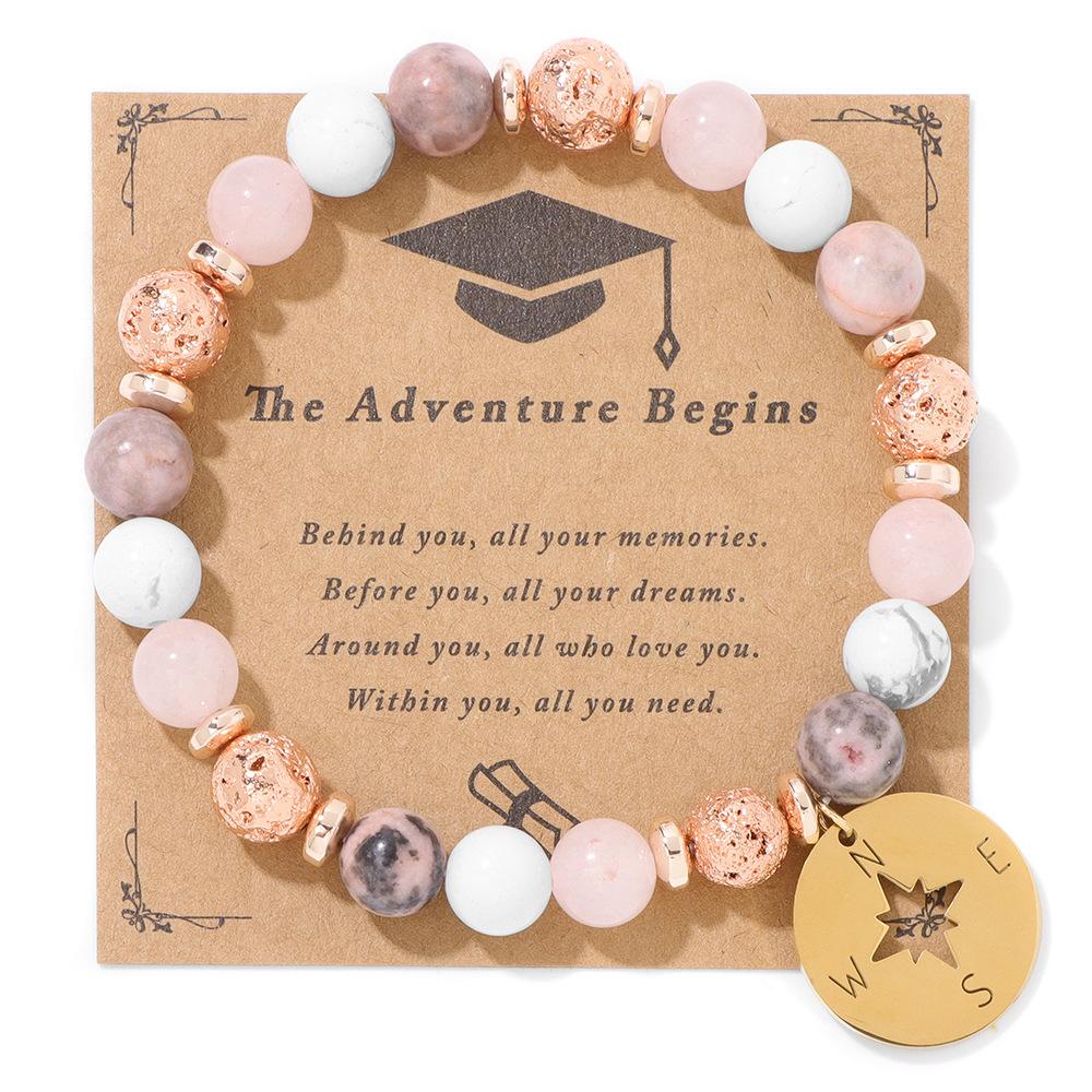 Nuorui New Graduation Anniversary Research Compass Unisex Beaded Natural Stone Bracelet with Cards