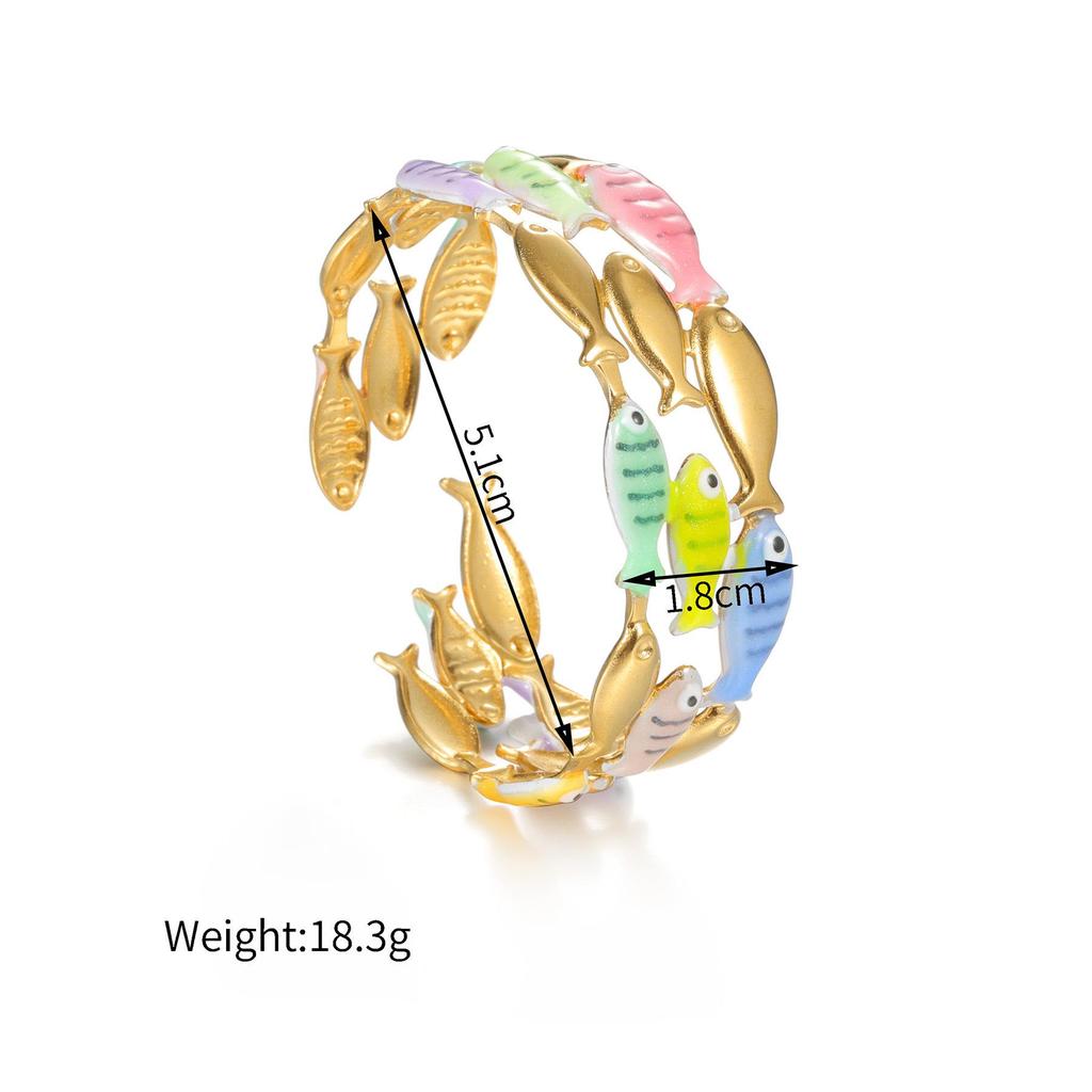 Neues Emaille-Armband im Ozean-Stil mit Fisch & Muschel Offener Armreif Trend