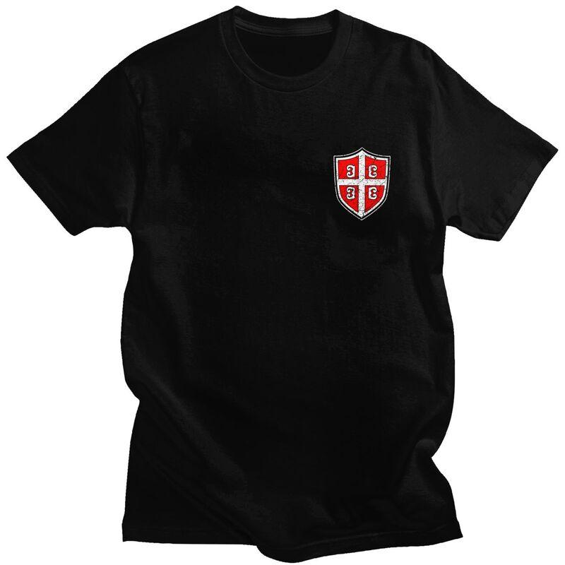 Individuelle Herren Serbisches Kreuz Flagge T-Shirts Kurzarm Baumwolle T-Shirt Lässig Serbische Wappen T-Shirts Slim Fit Kleidung 3XL black