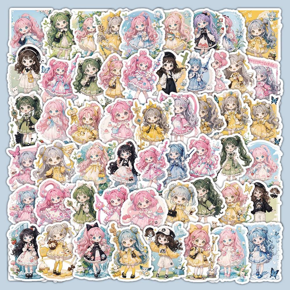 60PCS Q-version Magic Cute Girl Graffiti Stickers for Helmet Bicycle Hand Account Pencil Case Decals
