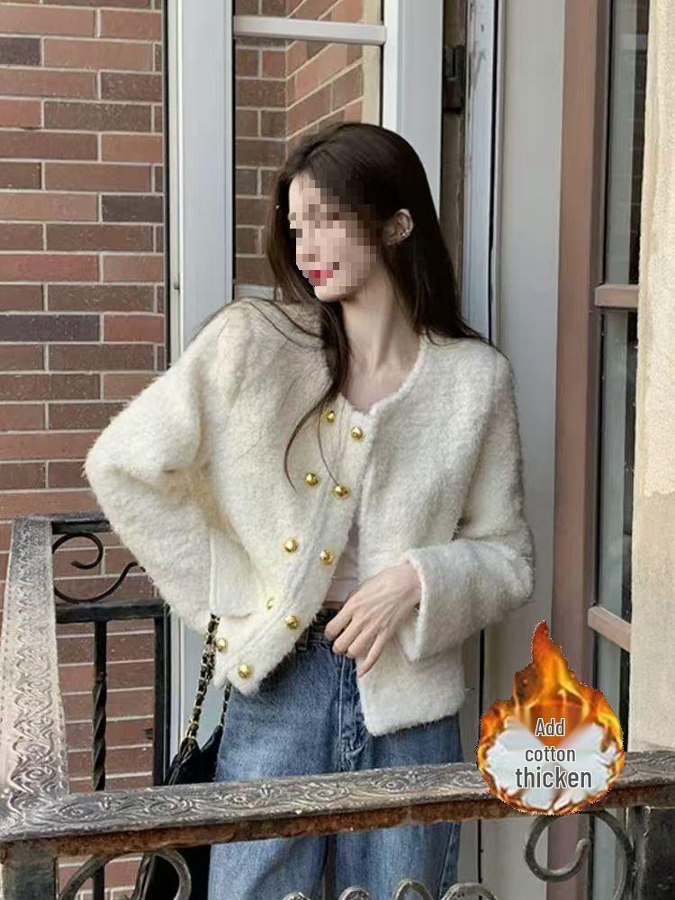 Autumn/Winter 2025 Women's Chic Loose Double-Breasted Denim Long-Sleeve Wool Coat for Petite