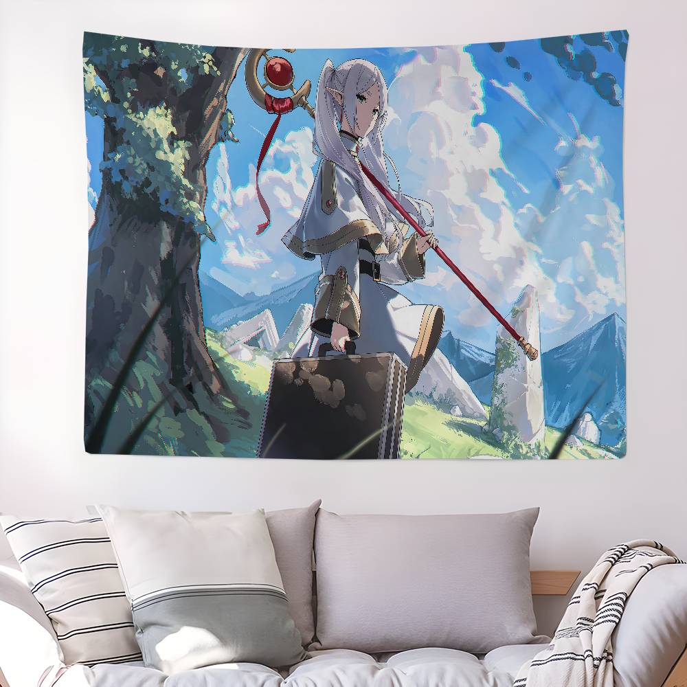 Hot Japan Anime Frieren Anime Tapestry Hanging Tarot Hippie Wall Rugs Dorm Home Decor