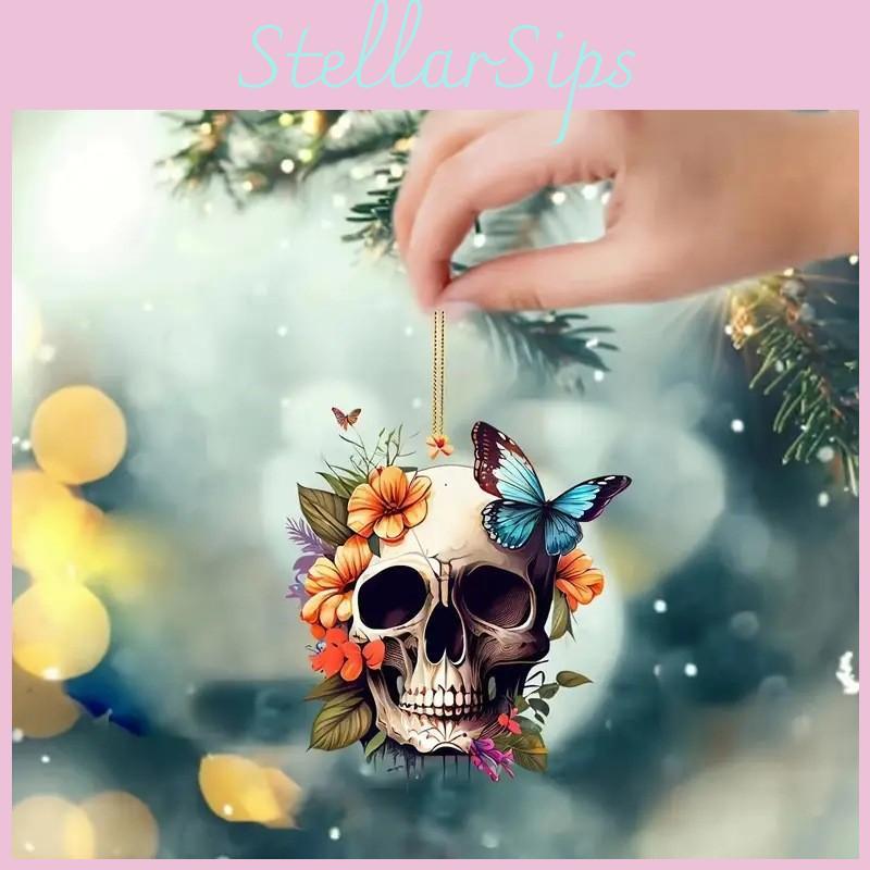 Flower Halloween Skeleton Butterfly Pattern Acrylic Pendant For Decoration Car