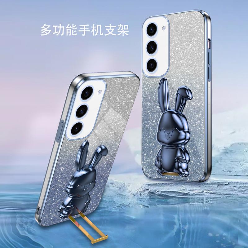 Applicable to Samsung S25Ultra electroplated tie rod rabbit holder mobile phone case A53 gradual change glitter A14 anti-drop 72 sets