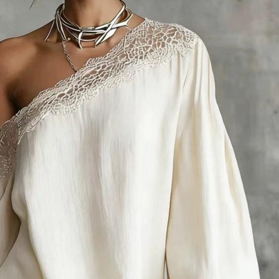 Women Off One Shoulder Loose Mini Dress, Batwing Long Sleeve Lace Trim Club Party Cocktail Dress, Summer Vacation Wedding Guest Dress