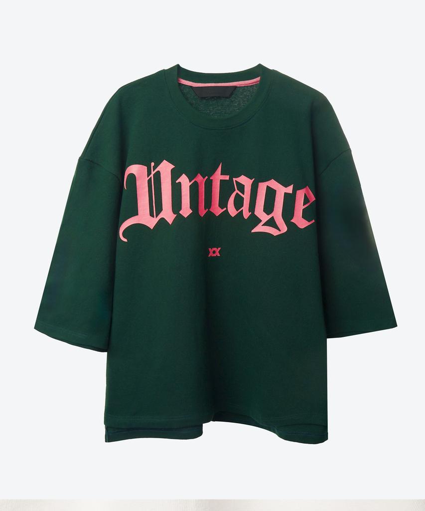 UNTAGE Logo Print Cape Short Sleeve T-Shirt [Green(Unisex)]_Utt-St36