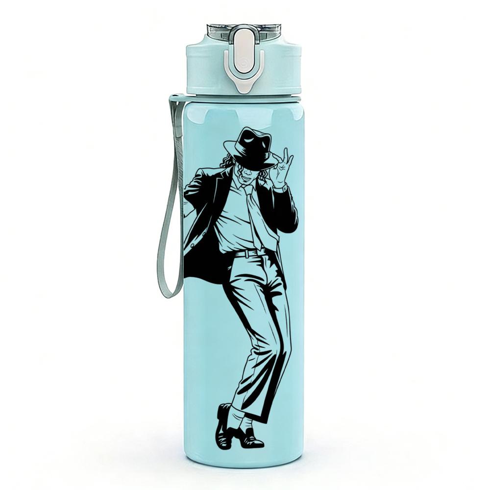 1 Stück Michael Jackson Tanz Silhouette 750ml Farbe Kunststoff Sport Wasserflasche Auslaufsicher Klappdeckel mit Strohhalm Geeignet für Sport Büro Heimgebrauch Pack of 1 navy blau