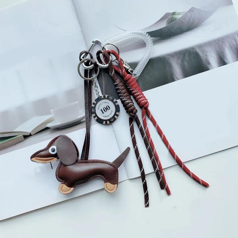 1PC Dog Vintage Brown Autumn And Winter Leather Sausage Dog Chocolate For Mobile Phone Bags Keychain
