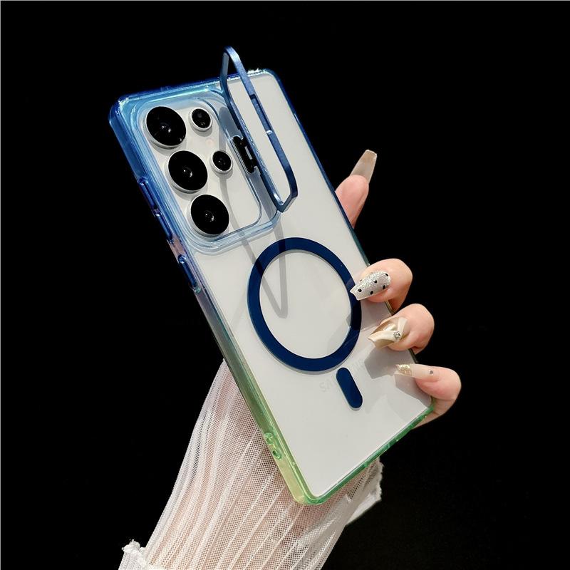 Applicable To Samsung S25Ultra Two-color Magnetic Suction Bracket S24Ultra Mobile Phone Case S23Ultra Transparent Protective Case