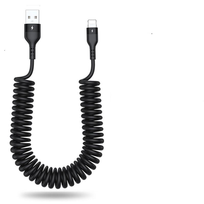 

1 шт. Пружинный телефонный кабель для передачи данных, автомобильный кабель для быстрой зарядки Apple port [Black] чёрный