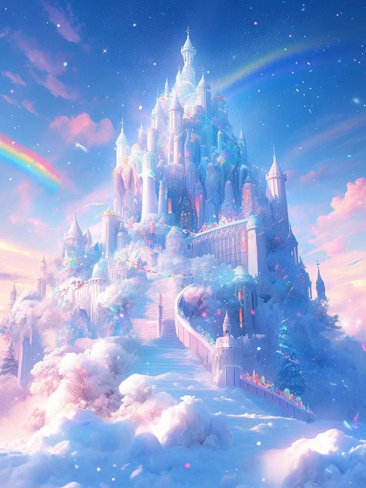 DIY 5D Full Round Diamond Embroidery Castle Painting House Mosaic Cross Embroidery Landscape Winter Picture Decoration