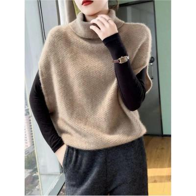 Maglione da pendolare con collo alto, tinta unita, a maniche lunghe, corto e largo, in maglia, da donna, autunno e inverno