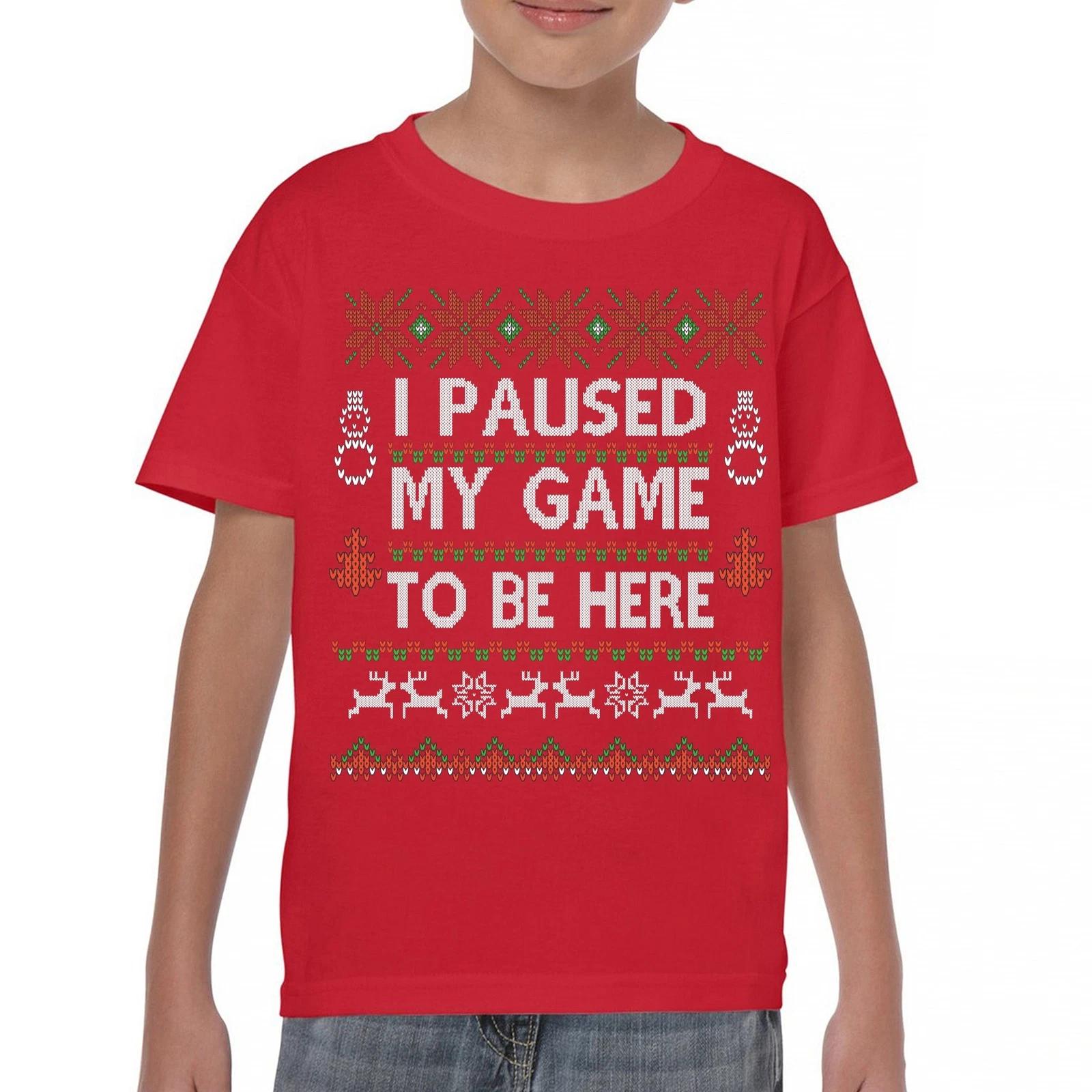 

I Paused My Game To Be Here Christmas Youth kids boys T-Shirt Ugly Sweater Gamer Kids 130