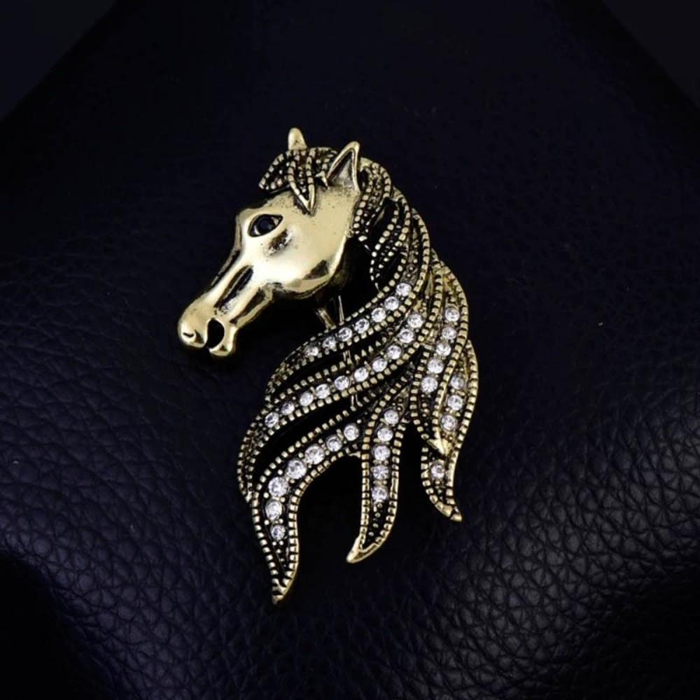 Broche de Caballo Vintage de Cristal Pin de Solapa de Lujo para Año Nuevo Broche de Animal Retro Accesorios para Mujer