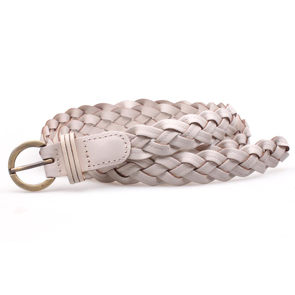 Women Leather Belt Waist Bands with Round Gold Buckle Braided Dress Belt Casual Thin Belt For Student Ladies Clothes Accessories