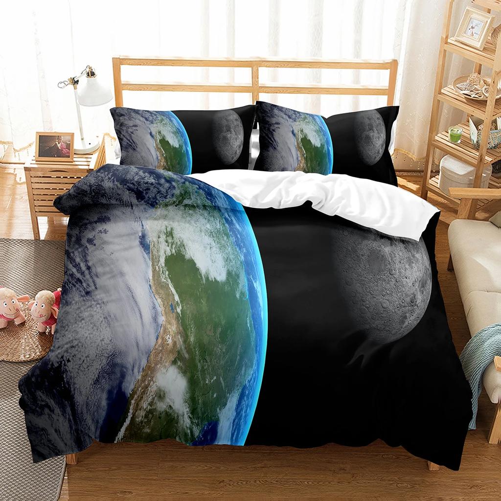 Comforter Enceladus Planet King Queen Solar System Bedding Set Rotate Universe Space Polyester Comforter