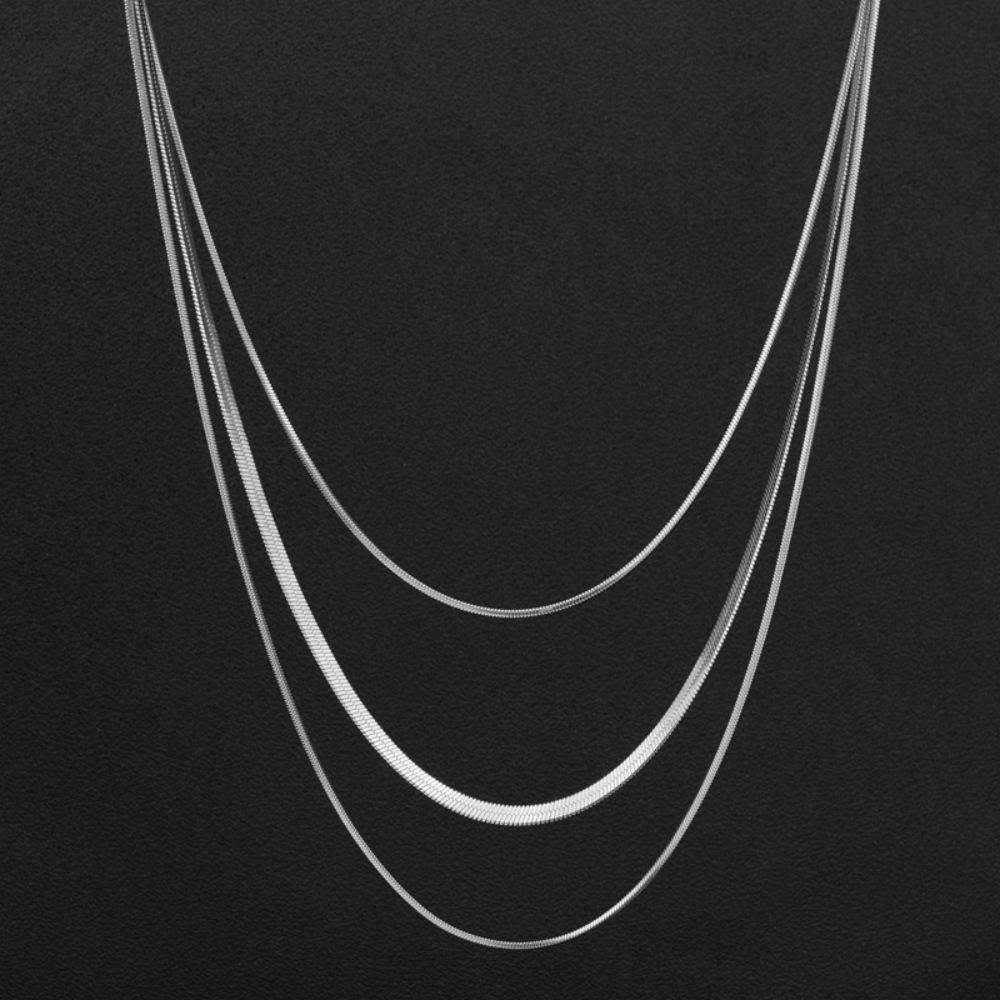 Three-layer Snake Chain Necklace, Personality Tide Cold Wind Wide Flat Layered Collarbone Chain Fashion Chain Necklace